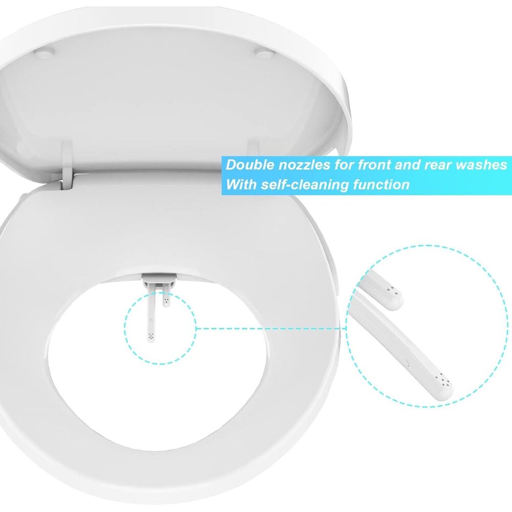 17” Round Non-Electric Bidet Toilet Seat Dual Nozzles Soft-Close White - Picture 4 of 10